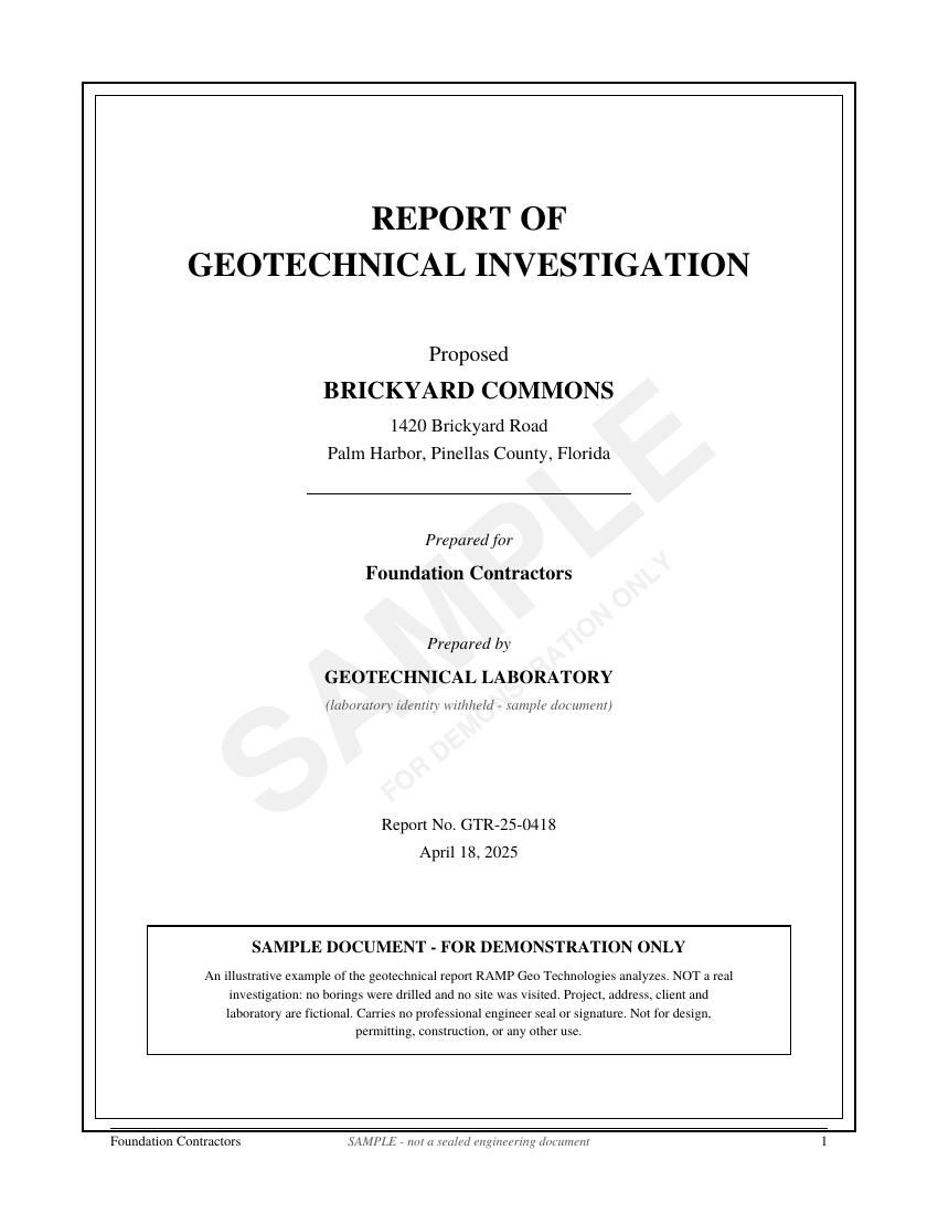 Sample geotechnical soil report page 1