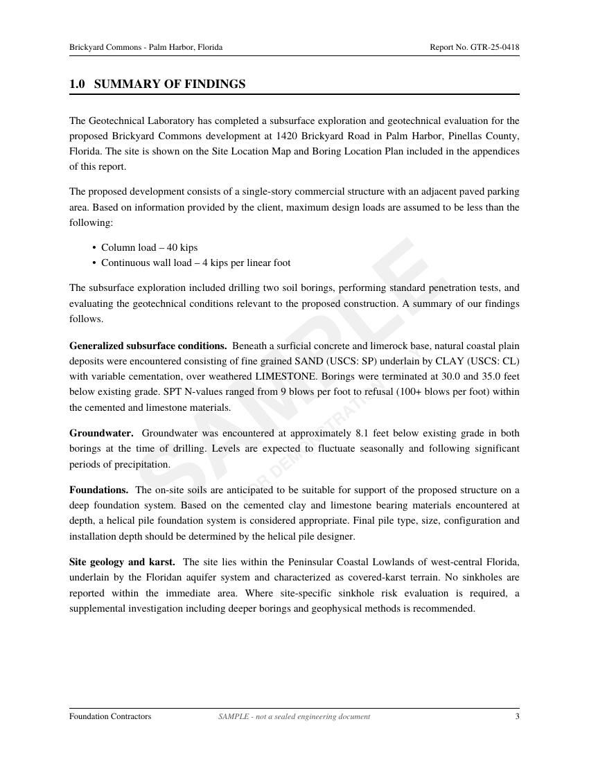 Sample geotechnical soil report page 3